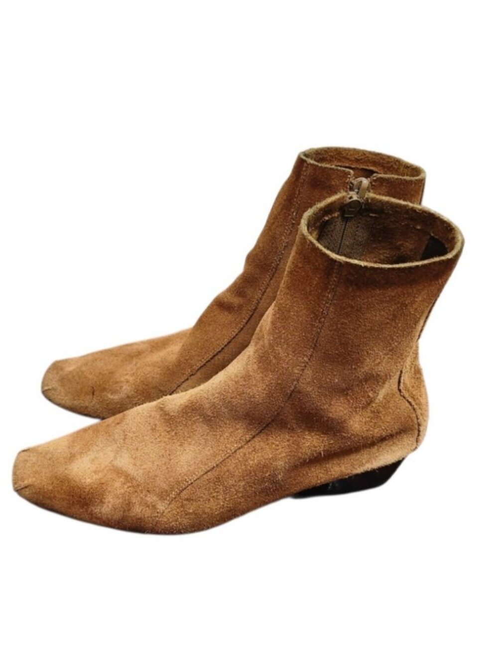 Rachel Comey Suede Ankle Boots Tan Square Toe Side Zip Low Heel Women's 9